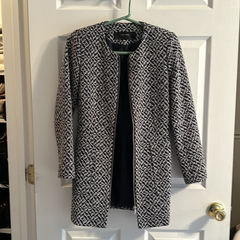 Zara Basic Collection Padded Shoulder Full Zip Co… - image 3